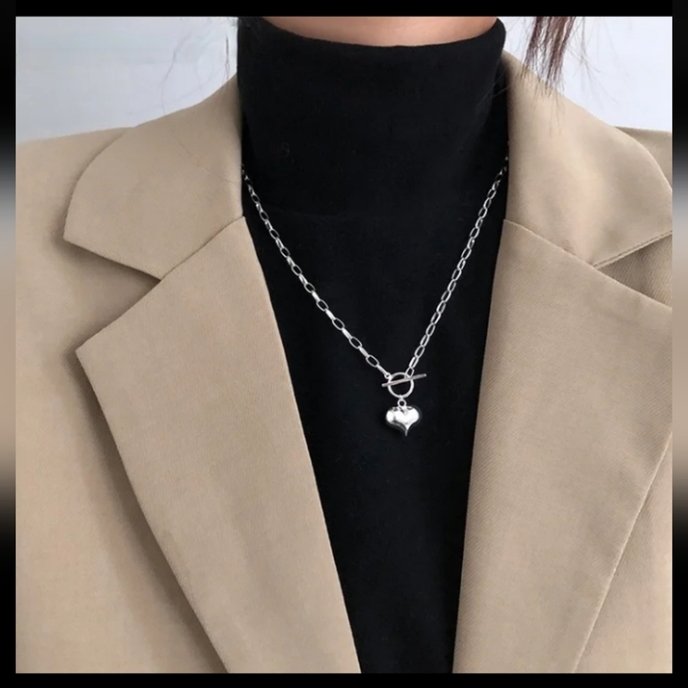 Sterling Silver Heart Toggle Chain Necklace